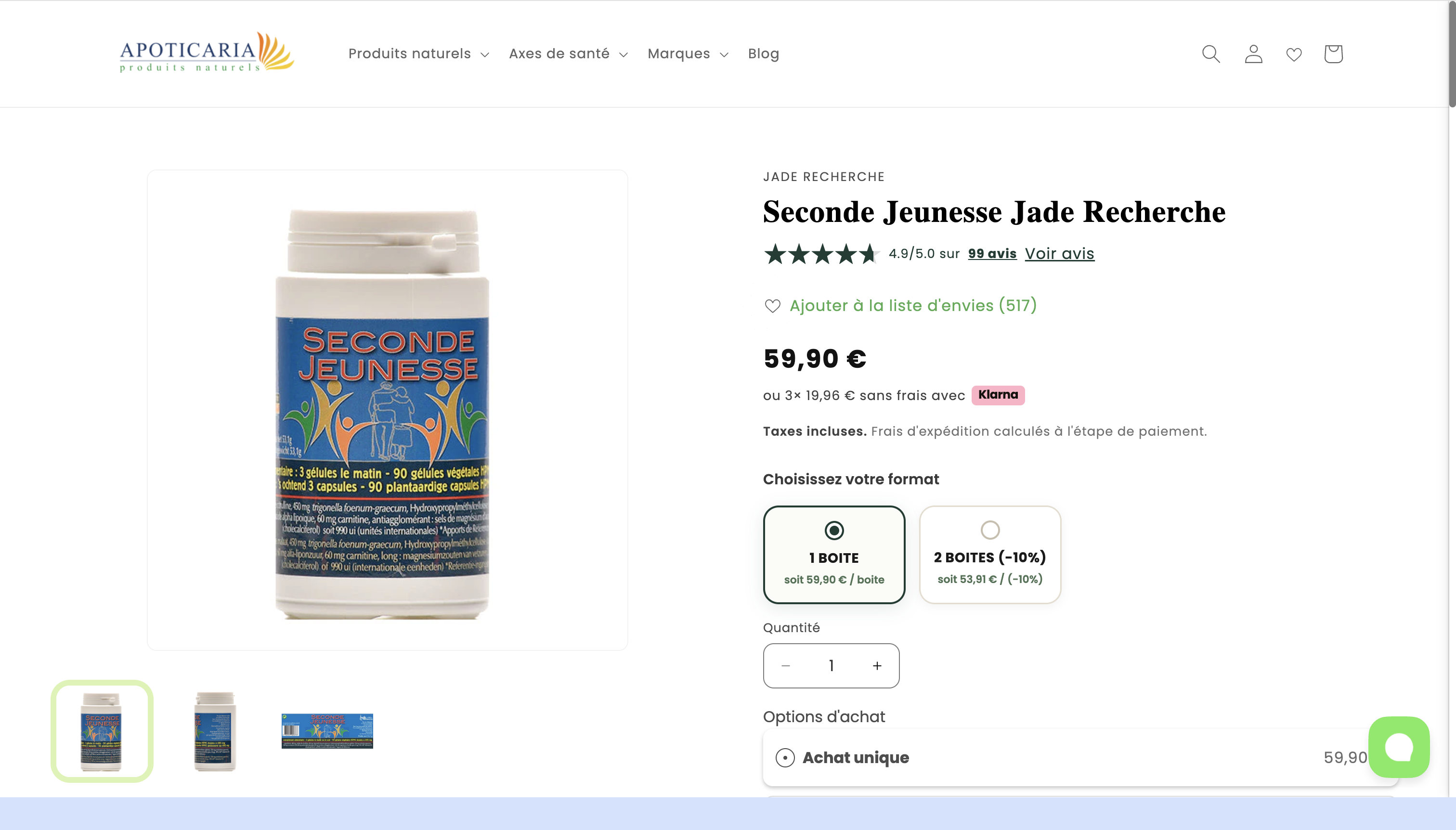 Optimisation page produit, performance et SEO pour Apoticaria