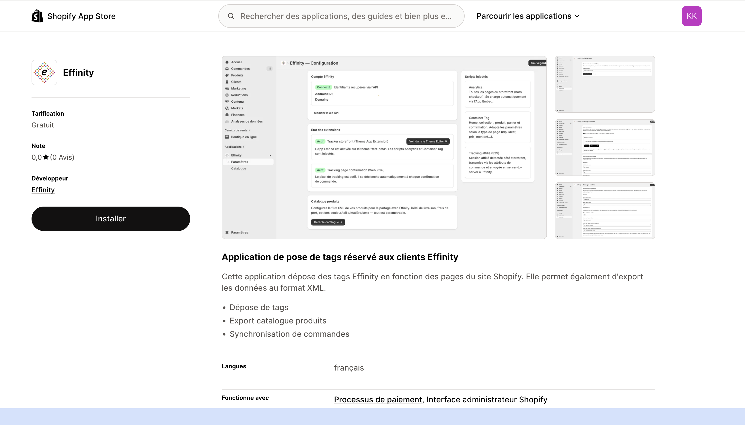 Application d'affiliation des ventes pour les boutiques Shopify d'Effinity